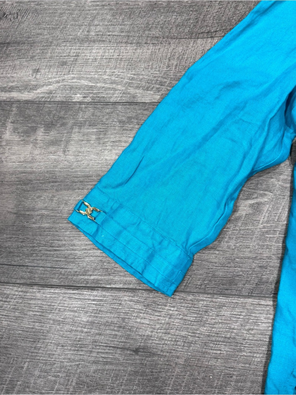 JM Collection size 18 Turquoise Button-Up Shirt Linen - Picture 4 of 8